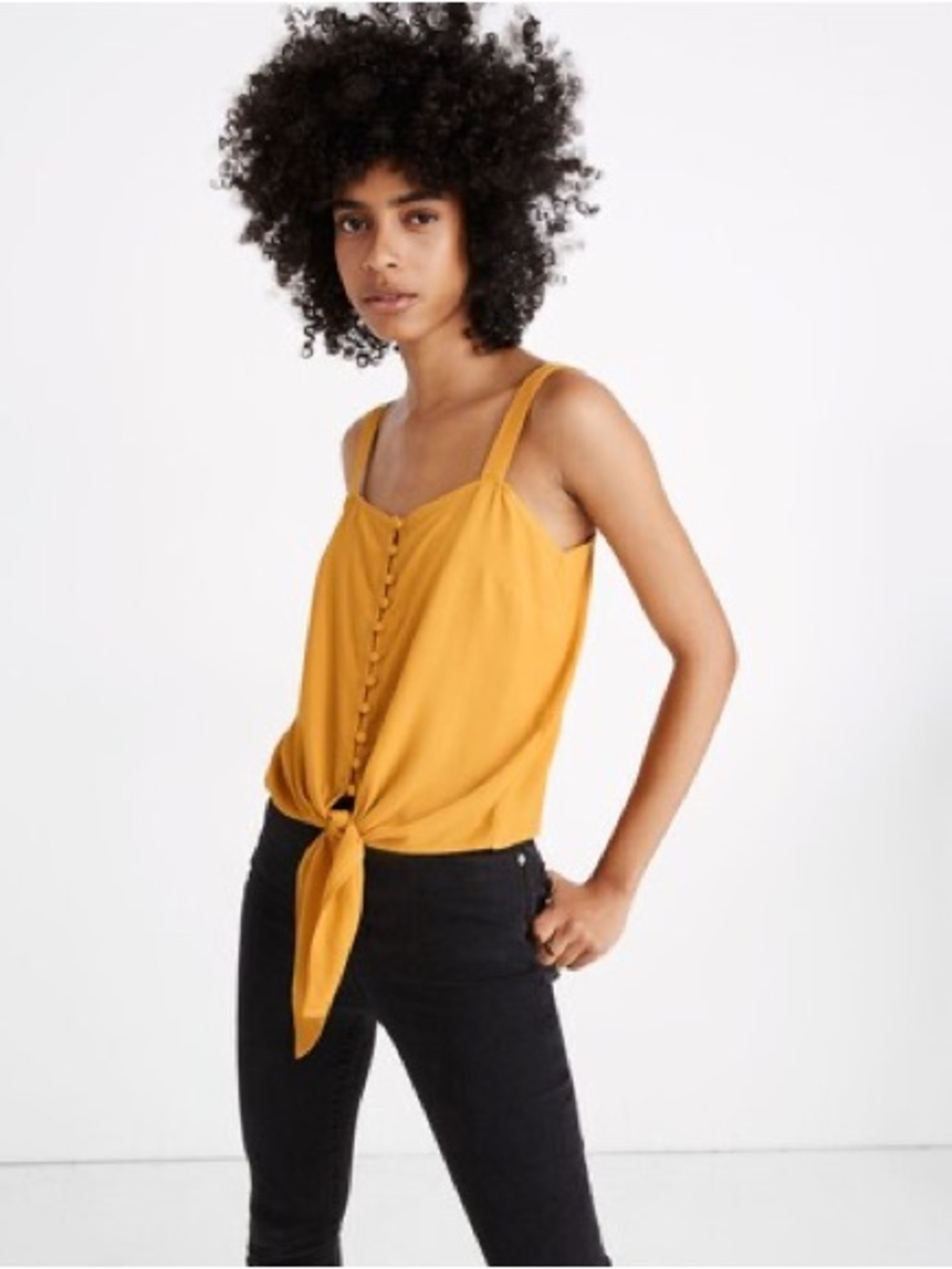 Madewell Mustard Button-Front Tie-Hem Tank